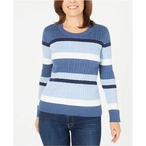 Karen Scott Women's Cotton Striped Sweater Bright Blue Size Extra Large